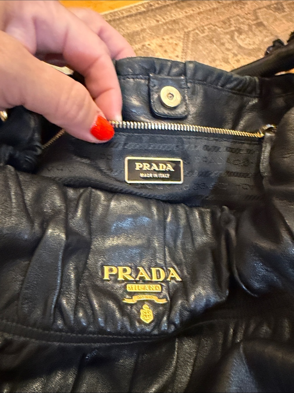 Prada 🌟 Black Runched Leather Shoulder Bag with Gold ! Offers always welcome! - Picture 14 of 16